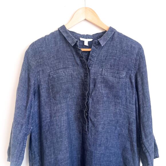 Eileen Fisher Popover Organic Linen Dress Size PM Black Lagenlook Minimal Boxy - Picture 3 of 7